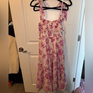 Aqua Pink and White Floral Dress